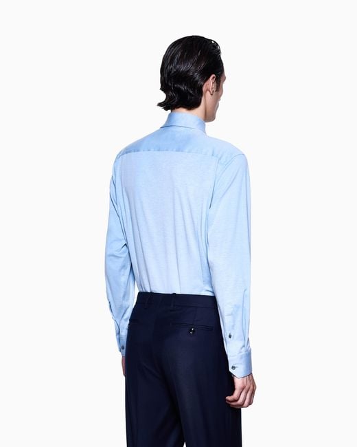 Giorgio Armani Blue Slim-Fit Mélange Cotton-Blend Jersey Shirt for men