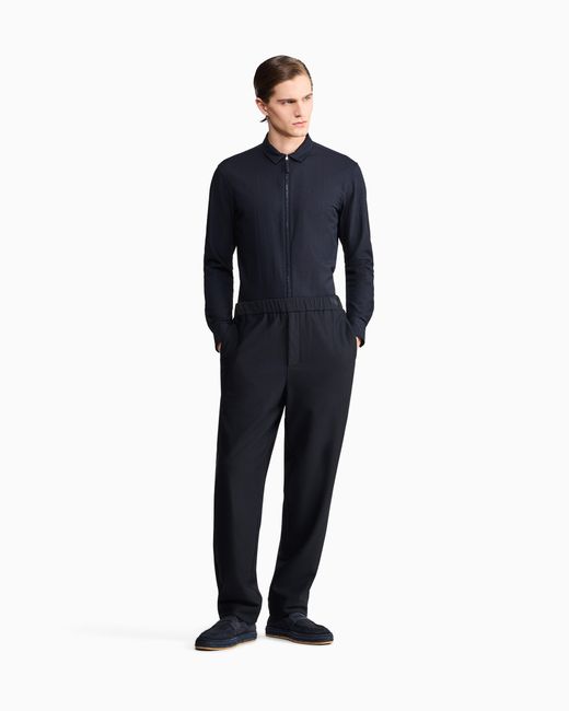 Giorgio Armani Blue Zipped, Cotton-Seersucker Shirt for men