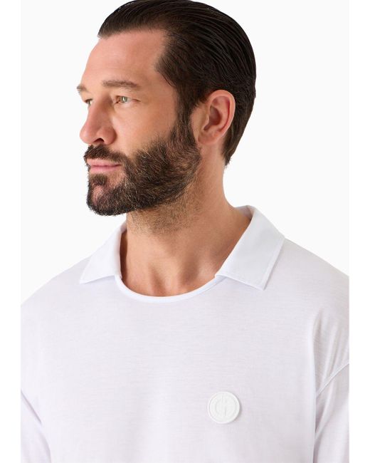 Giorgio Armani White Pima Cotton Jersey Long-sleeved Jumper for men
