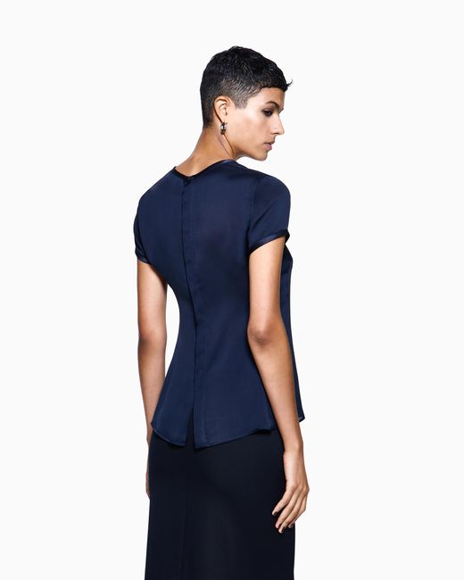 Giorgio Armani Blue Silk Charmeuse Blouse With V Neckline