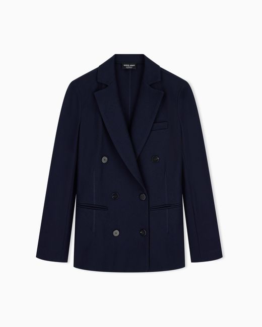 Giorgio Armani Blue Pure Cashmere Jersey Double-Breasted Jacket