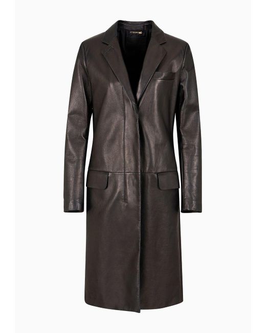 Giorgio Armani Black Single-breasted Nappa-leather Coat