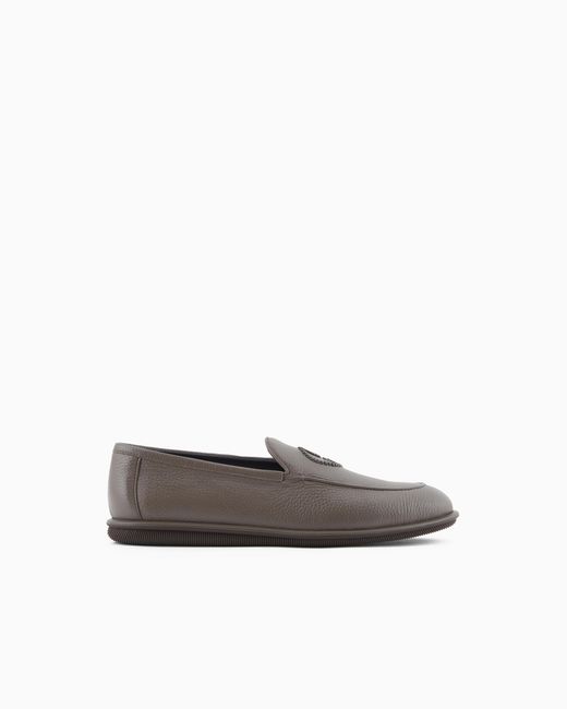 Giorgio Armani White Deerskin Loafers With Embroidered Logo for men