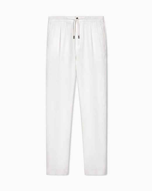 Giorgio Armani White Single-Pleat, Linen-Canvas Trousers for men