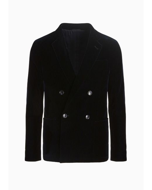 Giorgio Armani Black Double-breasted Upton Jacket In Stretch Plain Velvet for men