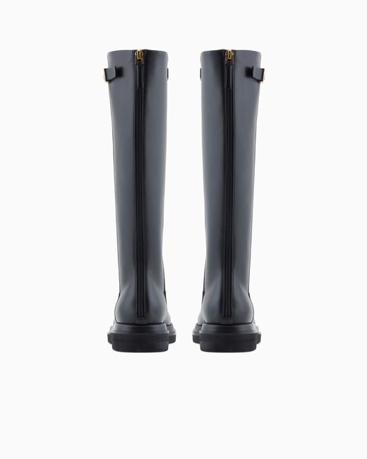 Giorgio Armani Black Smooth Leather High Boots