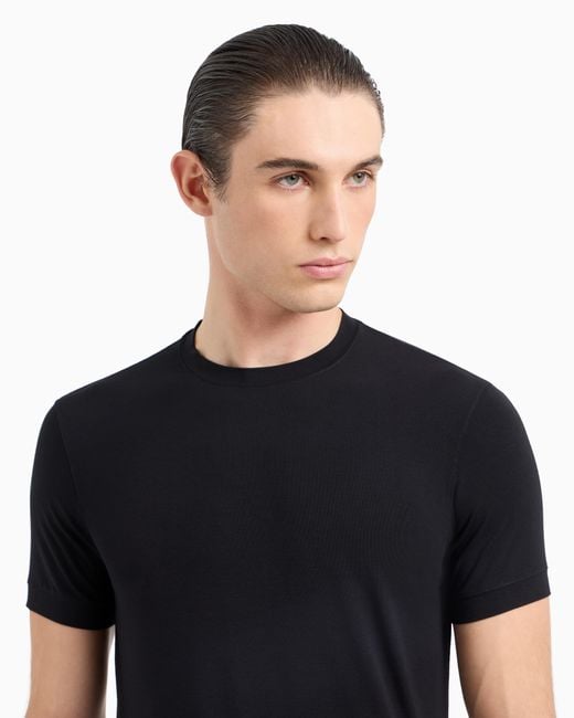 Giorgio Armani T-Shirt Mit Rundhalsausschnitt Icon Aus Viskosejersey Mit Stretchanteil in Black für Herren
