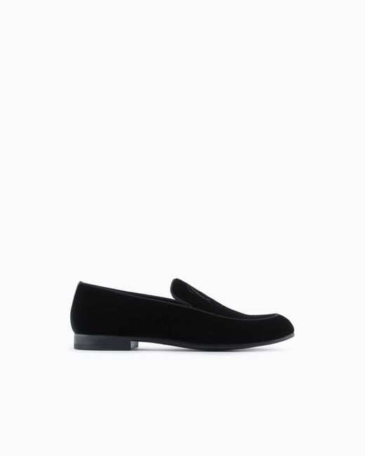 Giorgio Armani White Velvet Loafers With Embroidered Logo for men