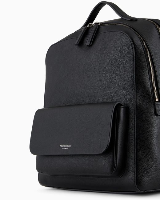 Giorgio Armani Black Round Leather Backpack for men