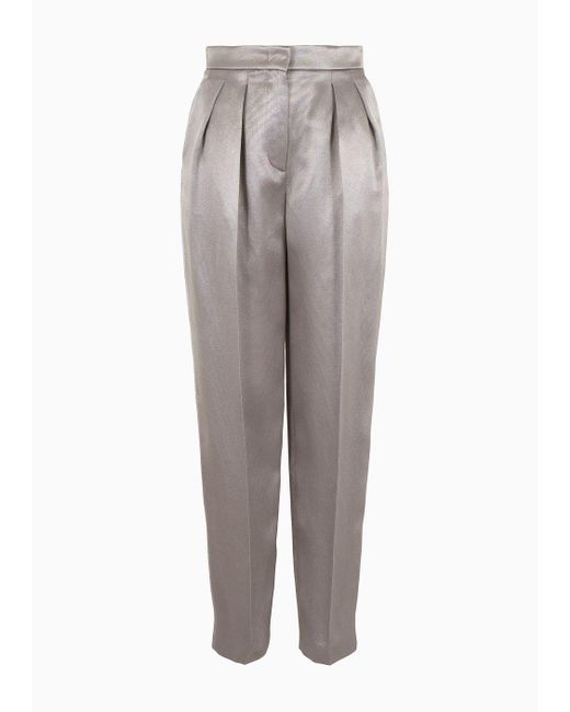 Pantalones De Dos Pinzas En Ottoman De Seda Giorgio Armani de color Gray