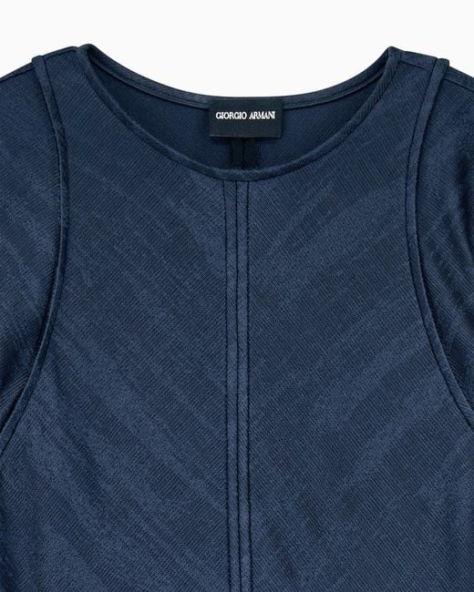Giorgio Armani Blue Jumper Slim-Fit Jacquard Viscose T-Shirt With Tank Effect
