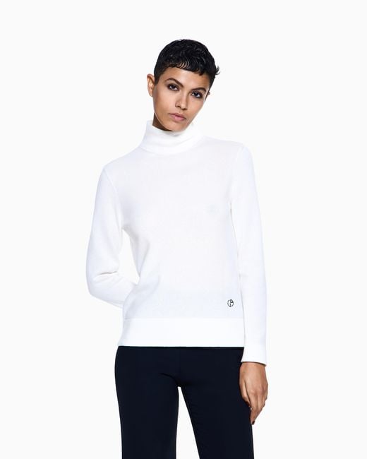 Giorgio Armani White Pure Cashmere Cowl-Neck Jumper