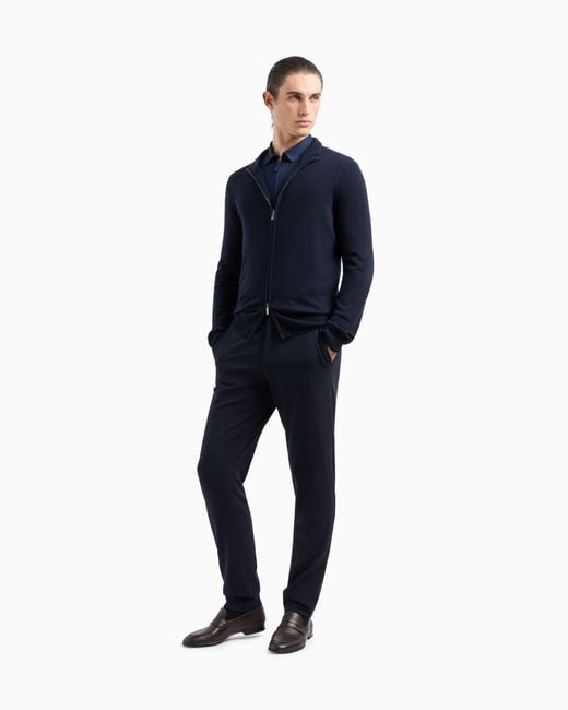 Giorgio Armani Blue Cotton-Jersey Zipped Shirt for men