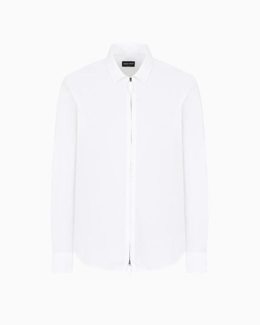 Giorgio Armani White Cotton-Jersey Zipped Shirt for men