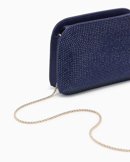 Giorgio Armani Purple Satin And Silk Clutch With Rhinestones And Chain Shoulder Strap