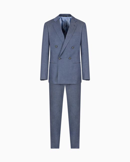 Traje Línea Soho De Abotonadura Doble En Cachemir Y Algodón Elástico Efecto Denim Giorgio Armani de hombre de color Blue