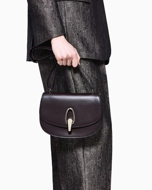 Giorgio Armani Brown Smooth Leather Shoulder Bag With Metal Clasp