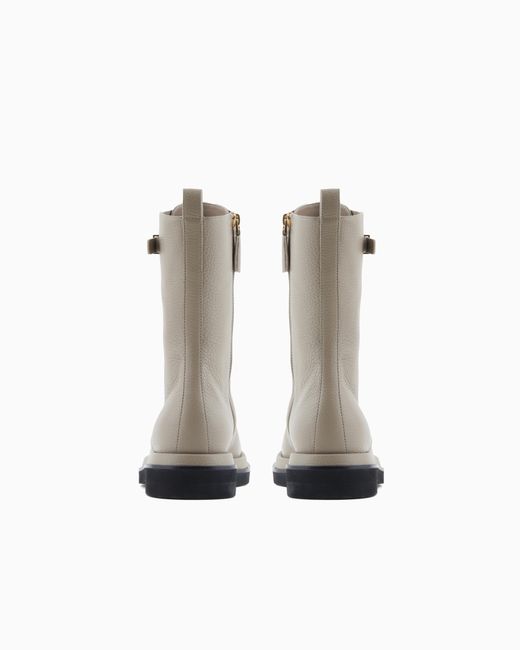 Giorgio Armani White Pebbled Leather Combat Boots