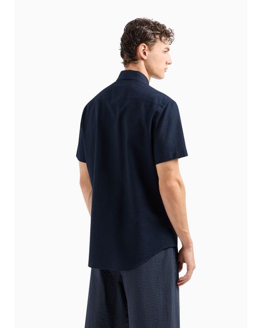 Camisa Regular Fit De Manga Corta De Sirsaca De Algodón Giorgio Armani de hombre de color Blue