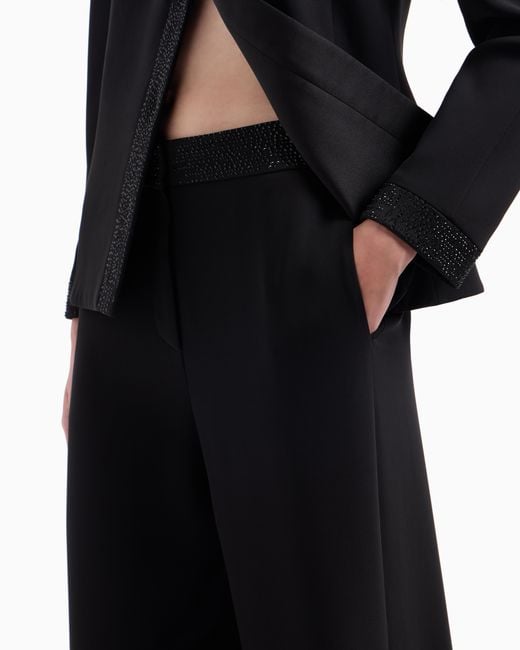 Giorgio Armani Black Hose Aus Seiden-Cady Mit Besticktem Bund