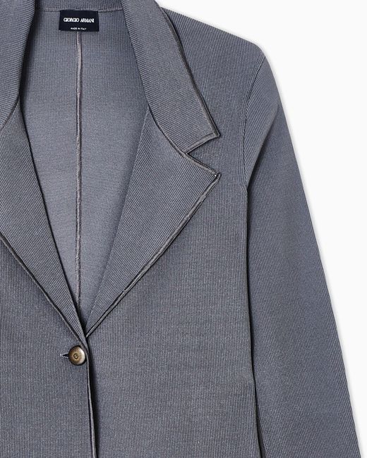 Giorgio Armani Blue Viscose-Blend Knit Single-Breasted Jacket