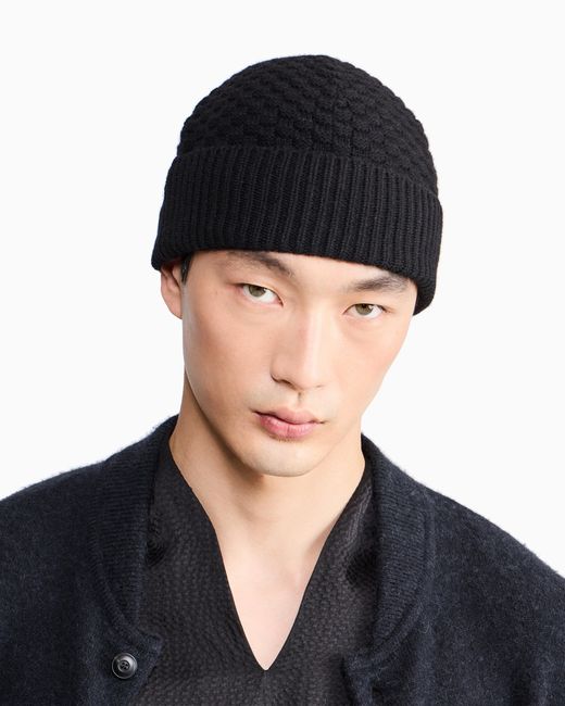 Giorgio Armani Black Beanie Hat for men