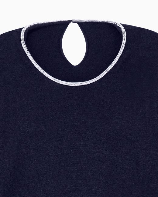 Giorgio Armani Blue Sweater Cashmere Microcrystals Trim Short-Sleeve