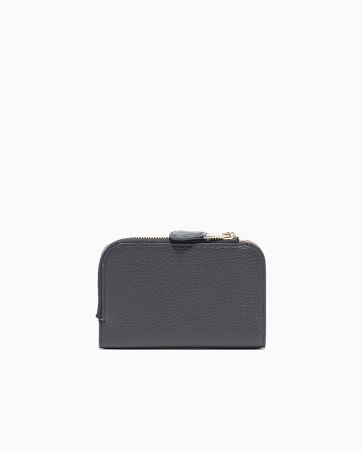 Giorgio Armani Gray Pebbled Bifold Wallet With A Zip Pocket
