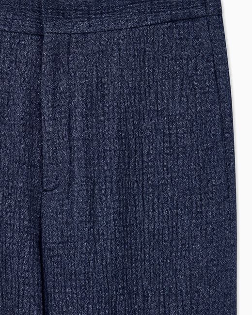 Giorgio Armani Blue Trouser Soft Regular Fit Froissè Wool Silk Cashmere for men
