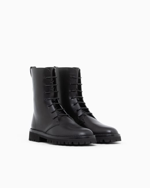 Giorgio Armani Black Boot Leather Upper With Cushioned Sole