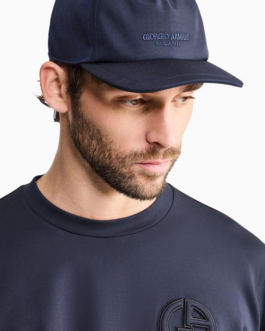 Giorgio Armani Blue Technical Fabric Baseball Cap With Leather Logo for men