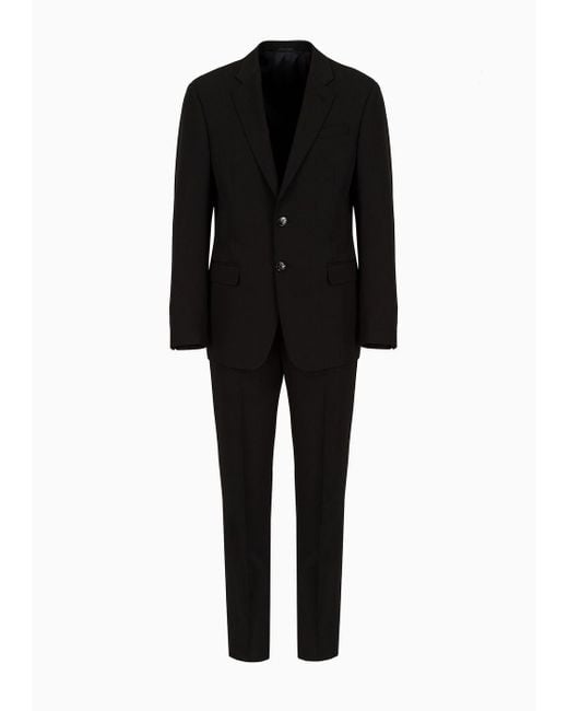 Giorgio Armani Black Single-breasted, Water-repellent Wool Suit From The Soft Line for men