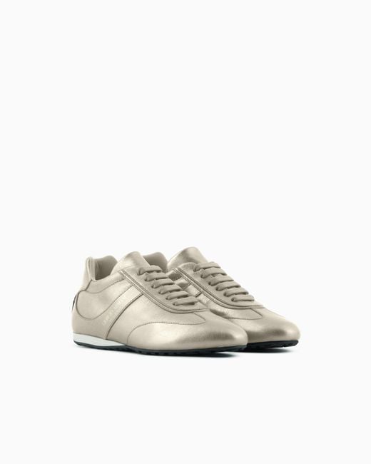 Giorgio Armani White Lamé Leather Sneakers