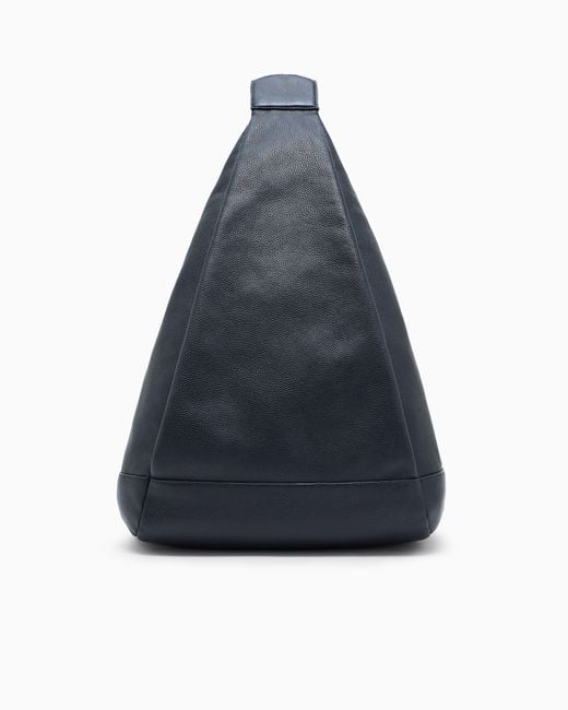 Giorgio Armani Blue Pebbled Leather Sack Backpack for men