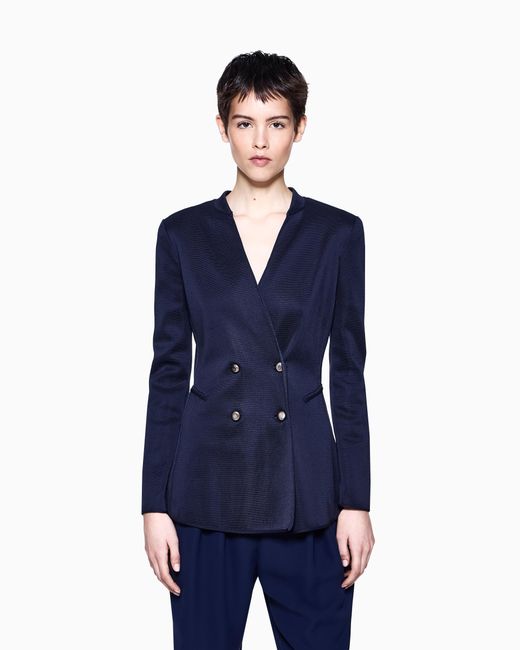 Giorgio Armani Blue Silk Knit Double-Breasted Jacket