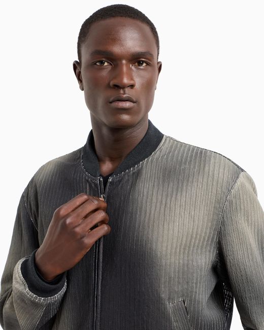 Giorgio Armani Gray Perforated And Printed Nappa Leather Blouson for men