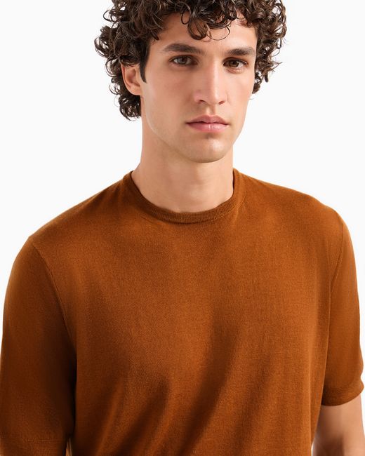 Vicuña Maglia Girocollo di Giorgio Armani in Brown da Uomo