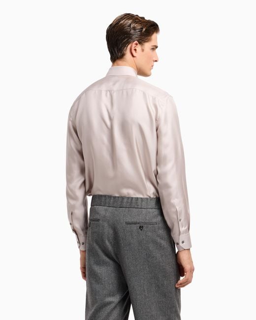 Camisa Regular Fit En Sarga De Seda Giorgio Armani de hombre de color Pink
