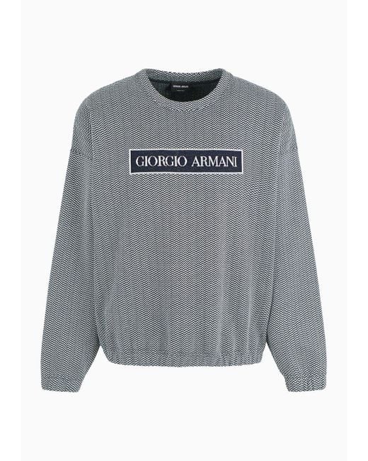 Sweat-shirt En Coton Jacquard Chevron Denim Collection Giorgio Armani pour homme en coloris Gray