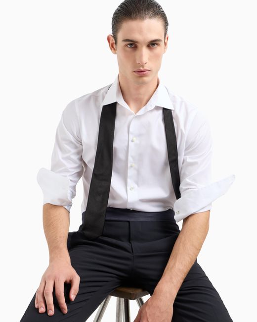 Giorgio Armani White Regular-Fit Shiny-Effect Cotton Shirt for men