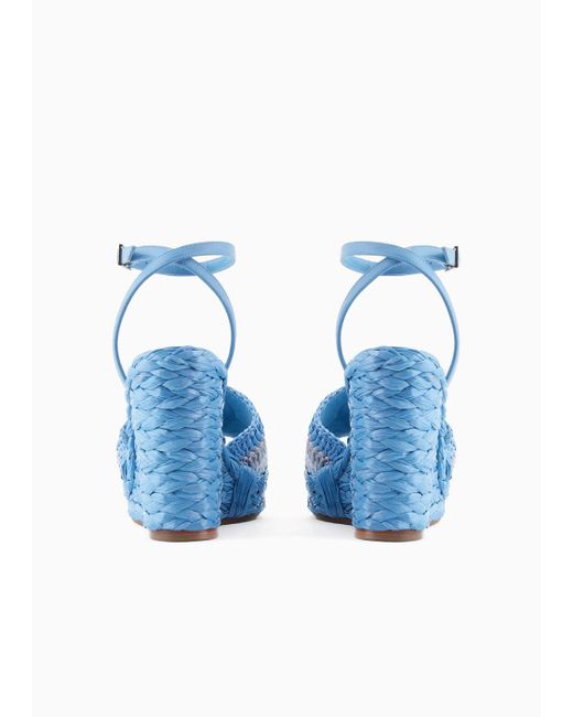 Sandalia De Cuña De Cuerda Con Motivo Trenzado Giorgio Armani de color Blue