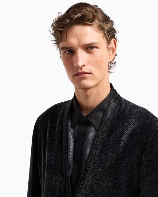 Veste De Smoking Croisée Giorgio's En Velours Imprimé Chevron Giorgio Armani pour homme en coloris Black