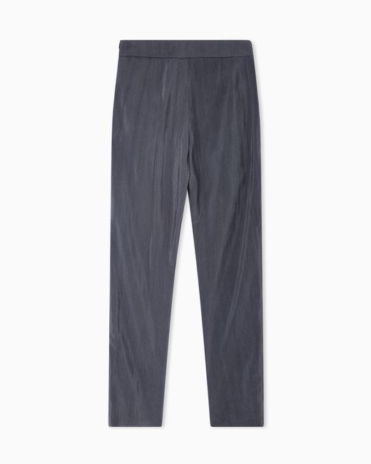 Giorgio Armani Blue Washed Technical Silk Trousers With Pleats