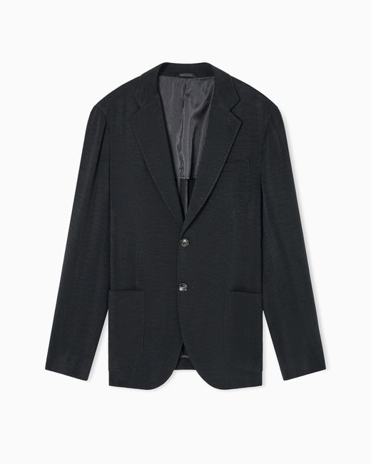 Giorgio Armani Blue Asv Upton Line Single-Breasted Canneté Cupro Jacket for men