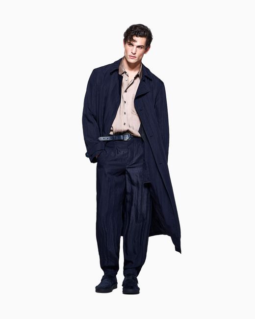 Giorgio Armani Blue Double-Breasted Trench Coat for men