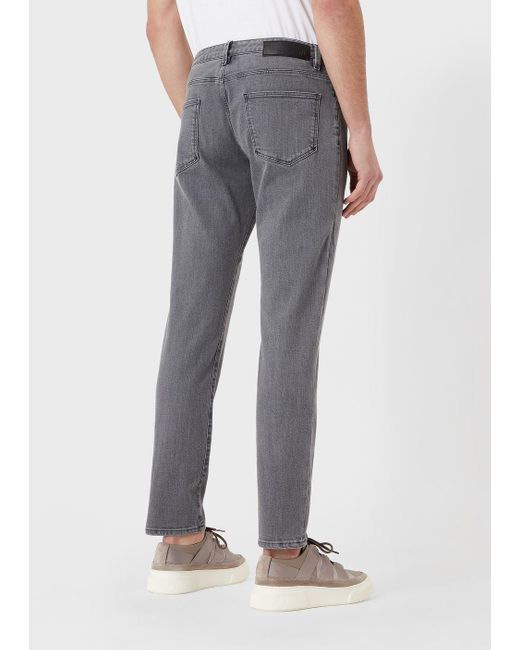 Giorgio Armani Gray Five-pocket, Regular-fit, Stretch-cotton Denim Trousers for men