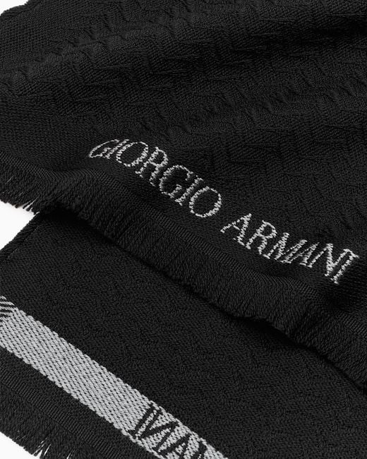 Giorgio Armani Black Jacquard Virgin-Wool Scarf for men