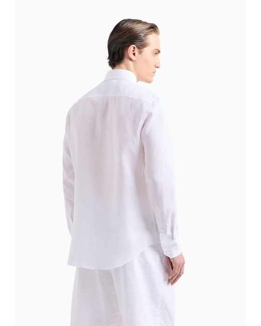 Camisa Regular Fit En Lino Giorgio Armani de hombre de color White