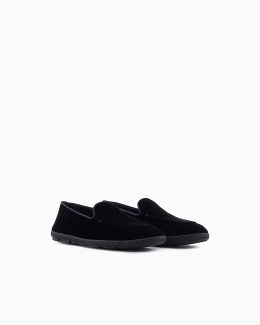 Giorgio Armani White Velvet Slip On Shoes With A Flexible Rubber Sole for men