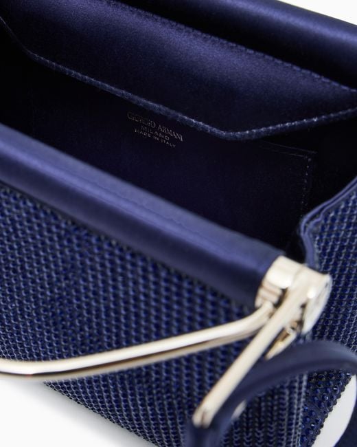 Giorgio Armani Blue Small Satin And Rhinestone Handbag